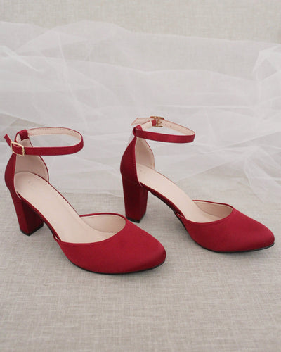 Burgundy Red Satin Heels