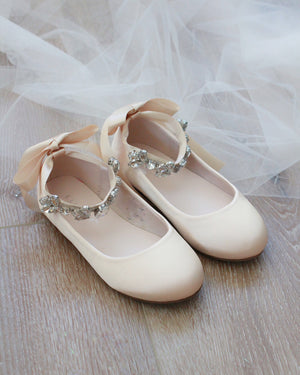 Satin Ballet Flats with Navette Cluster Rhinestones