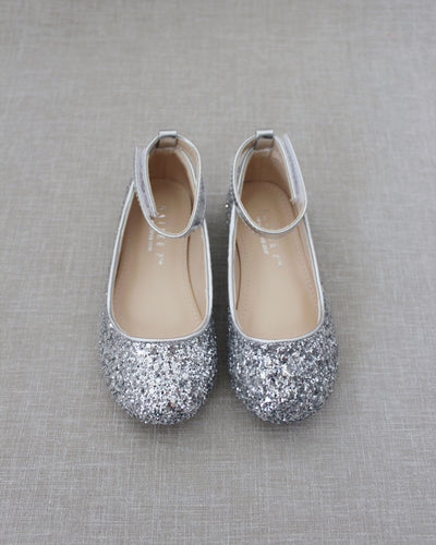 Silver Glitter Girls Flats