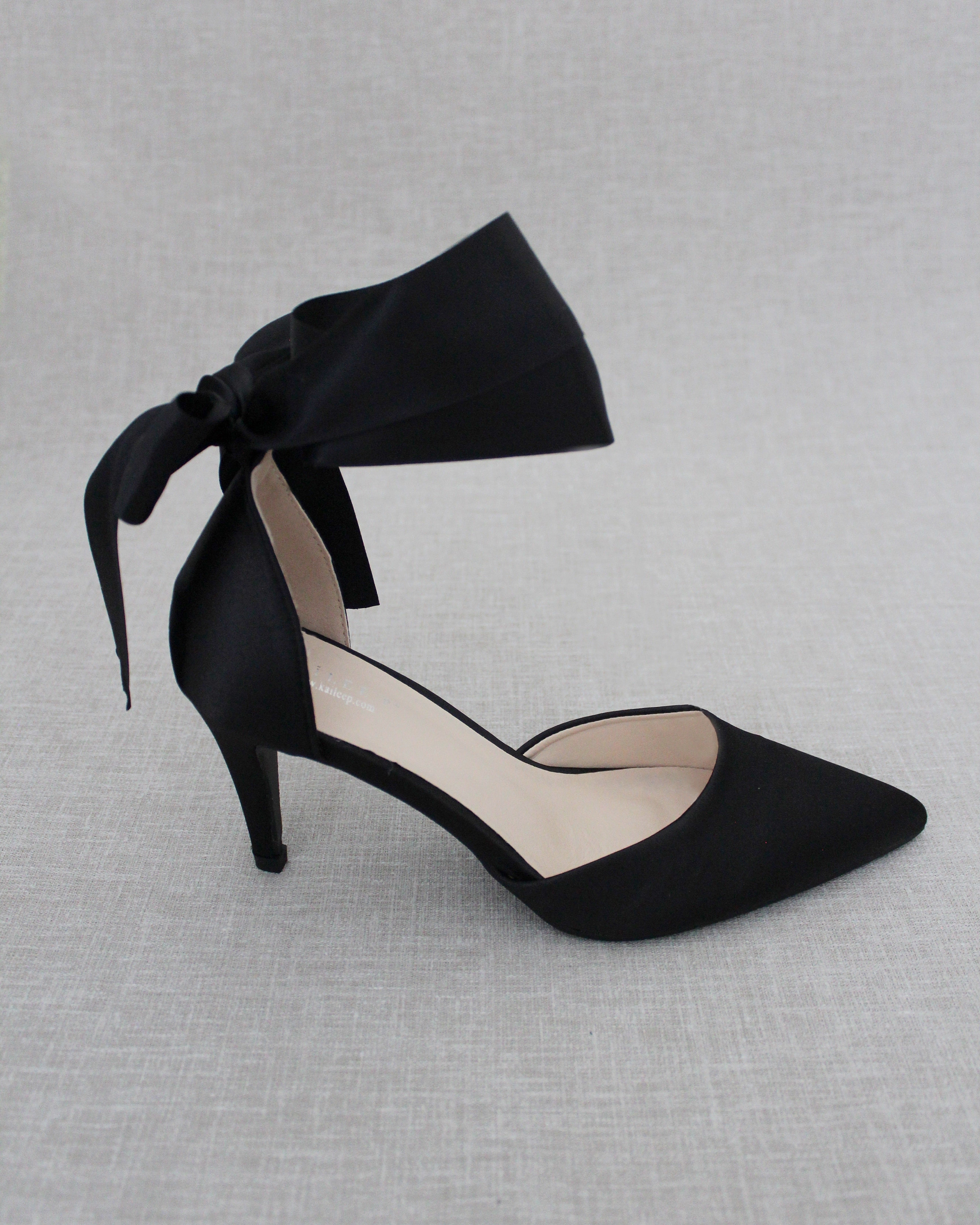 Black Evening Heels With Ankle Ribbon, Wedding Shoes, Prom Shoes