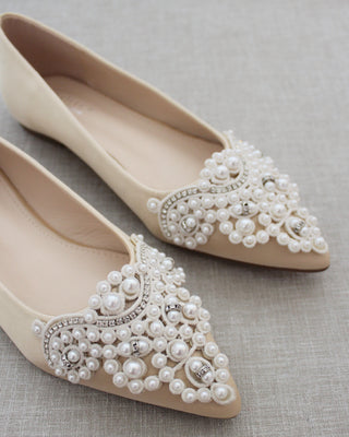 Champagne Satin Pearl Women Flats
