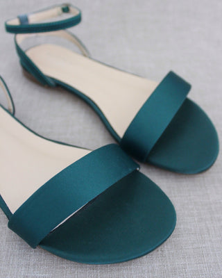 Satin Flat Sandal with Ankle Strap