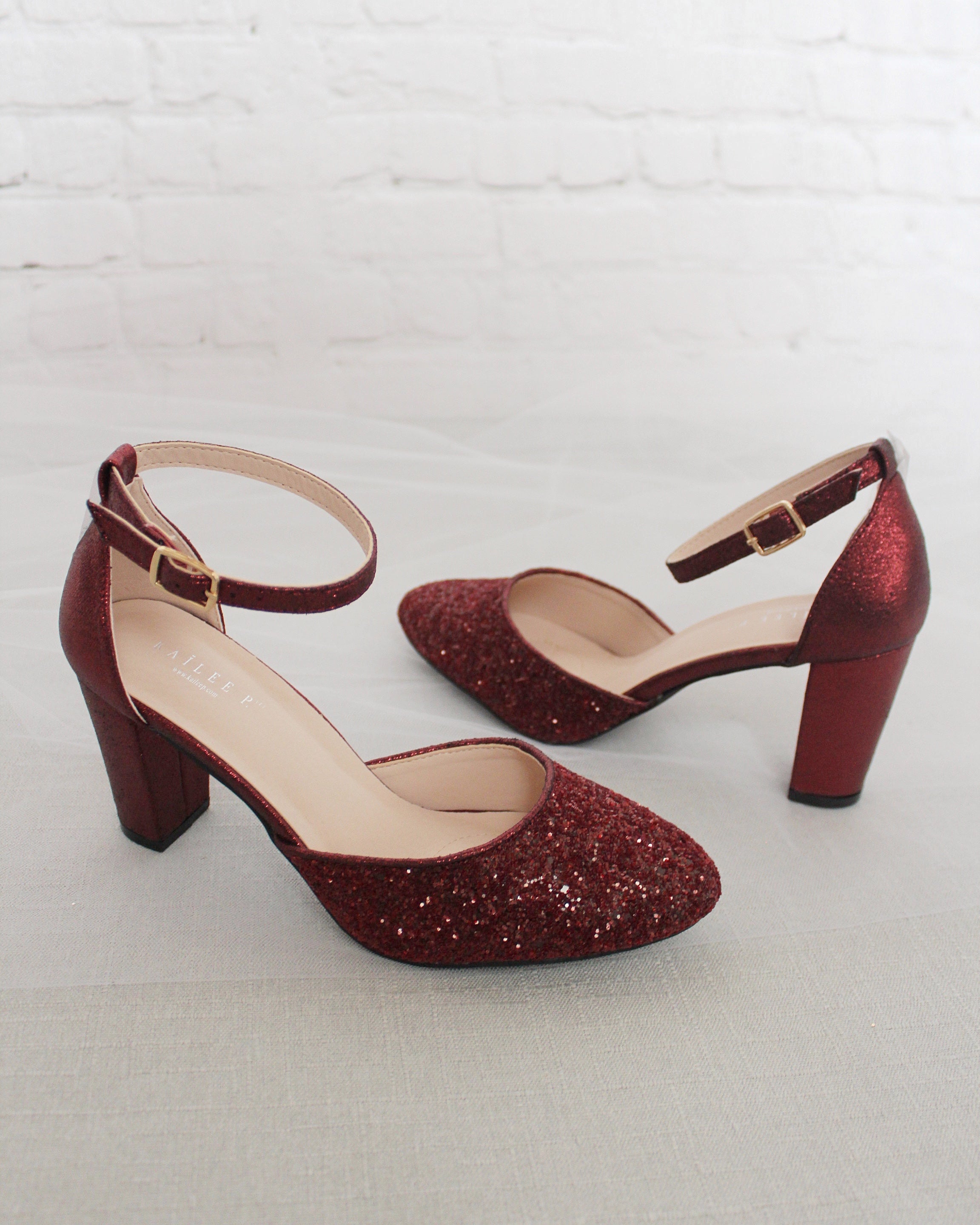 Rock Glitter Block Heel with Ankle Strap Women Evening Heels