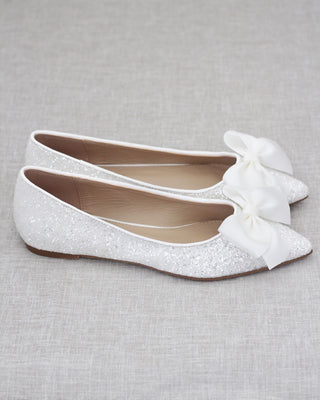Pointy Toe Glitter Flats with Satin BowWomen Shoes