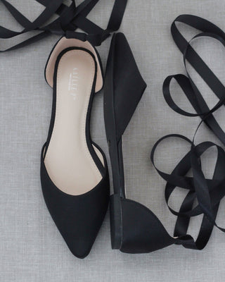 Black Satin Flats
