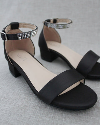 black satin heel sandals