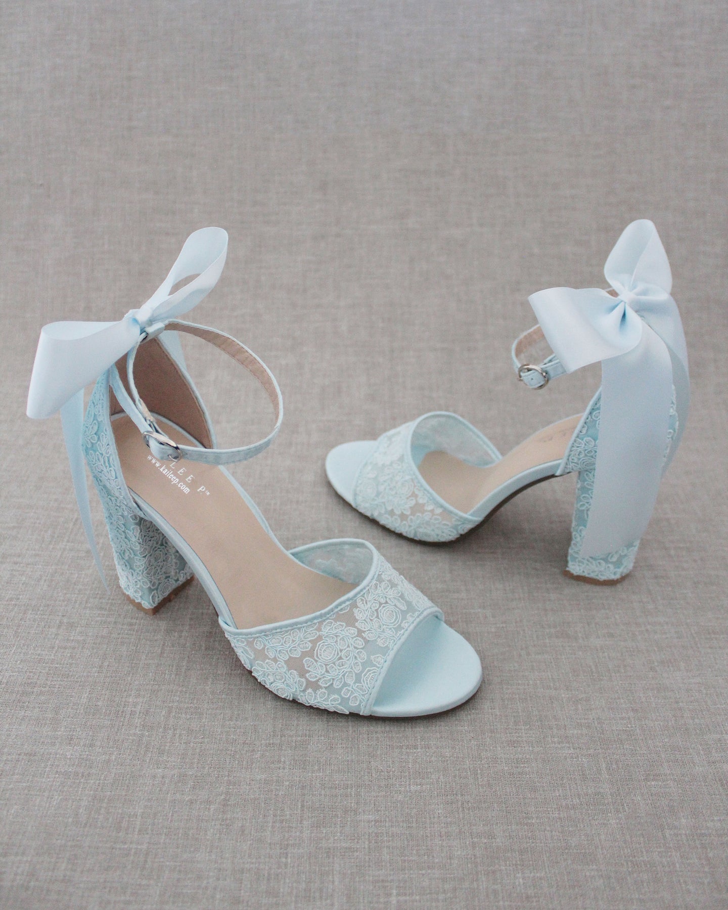 High Heel Lace Beaded Wedding Shoes with Removable Bow