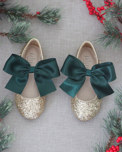 Gold glitter shoes with bow