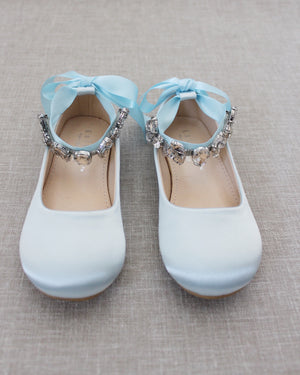 Satin Ballet Flats with Navette Cluster Rhinestones