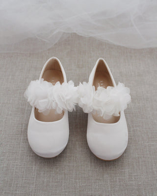 Satin Maryjane Flats with Chiffon FlowersKids Shoes