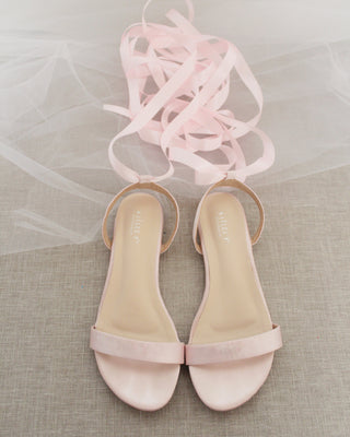 Satin Flat Sandal with Ballerina Lace Up
