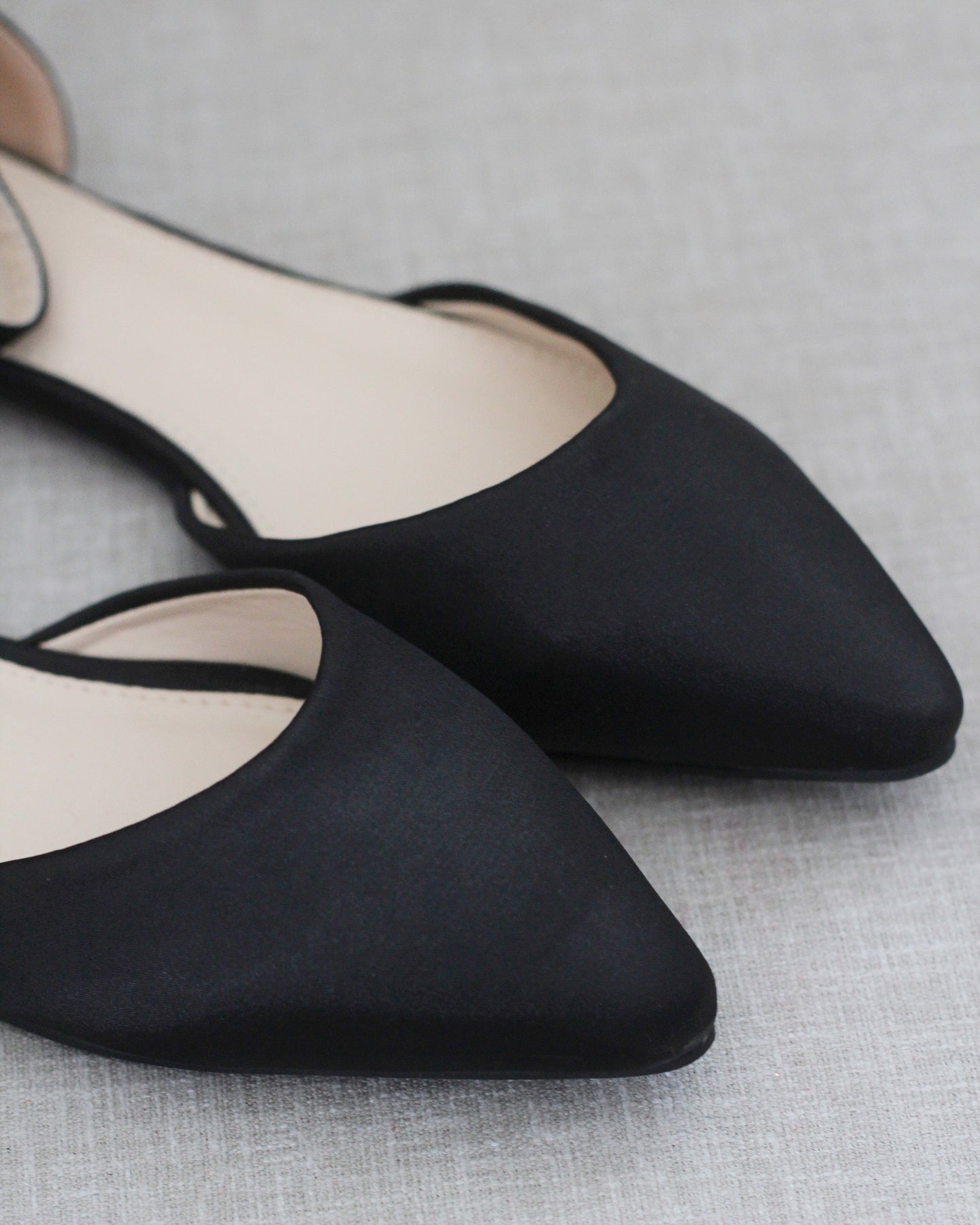 Black Satin Flats with Ankle Strap - Wedding Shoes, Bridesmaids Shoes â Kailee P. Inc.