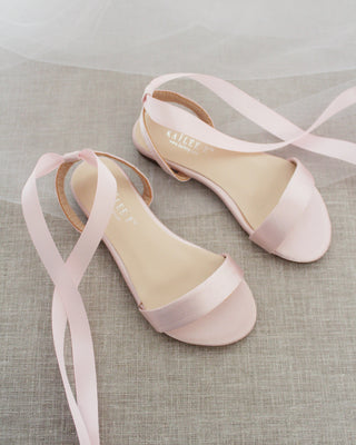 Satin Flat Sandal with Ballerina Lace Up