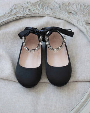 Satin Ballet Flats with Navette Cluster Rhinestones