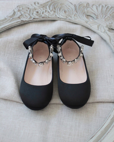 Black ballet rhinestone flats