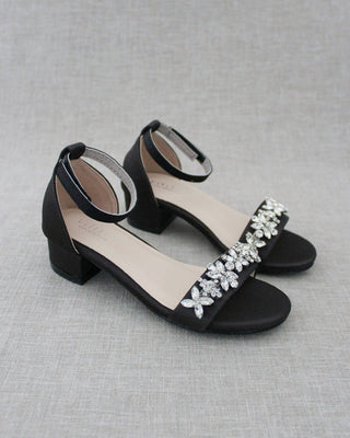 black satin heel sandals
