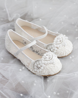 White lace pearl shoes