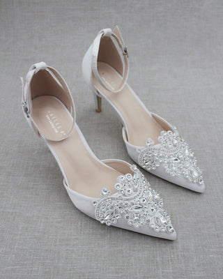 White Wedding heels with rhinestones embellished