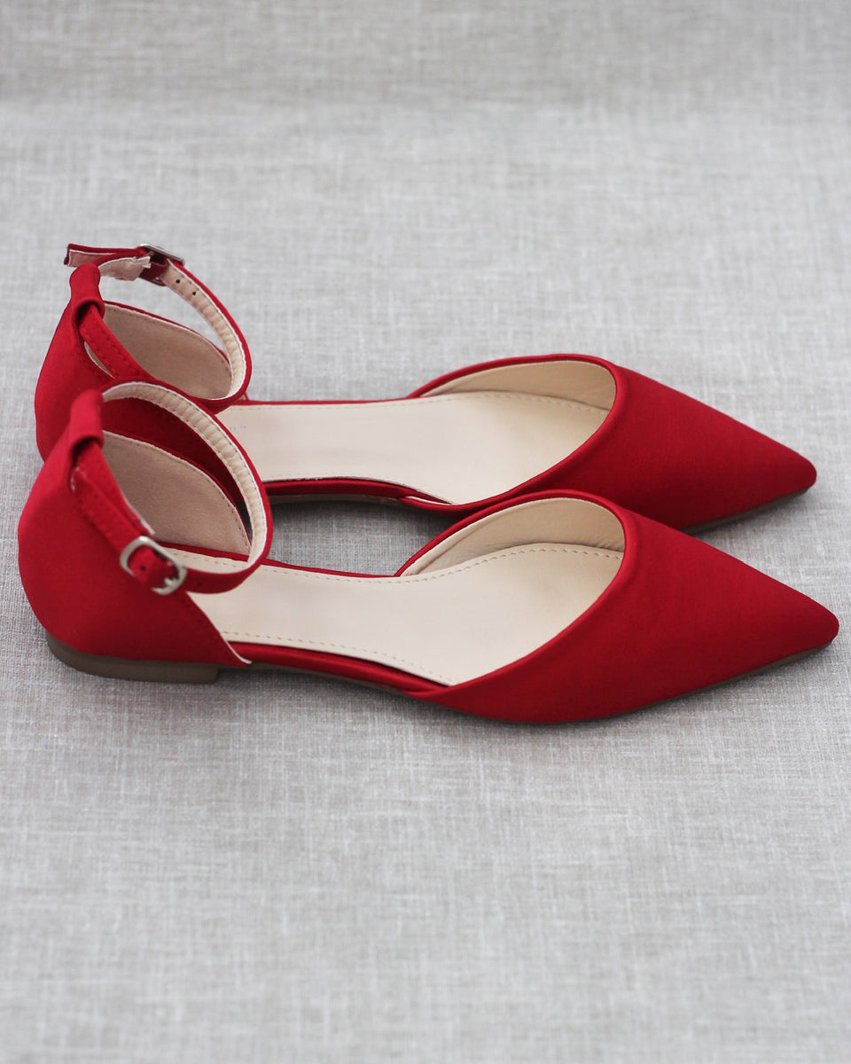 RED Satin Pointy Toe Flats- Wedding Shoes, Bridesmaids Shoes, Evening ...