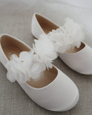 Satin Maryjane Flats with Chiffon FlowersKids Shoes