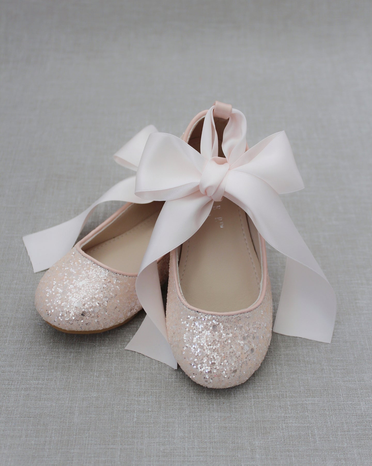 Dusty Pink Rock Glitter Ballet Flats With Satin Ankle Strap - Flower ...