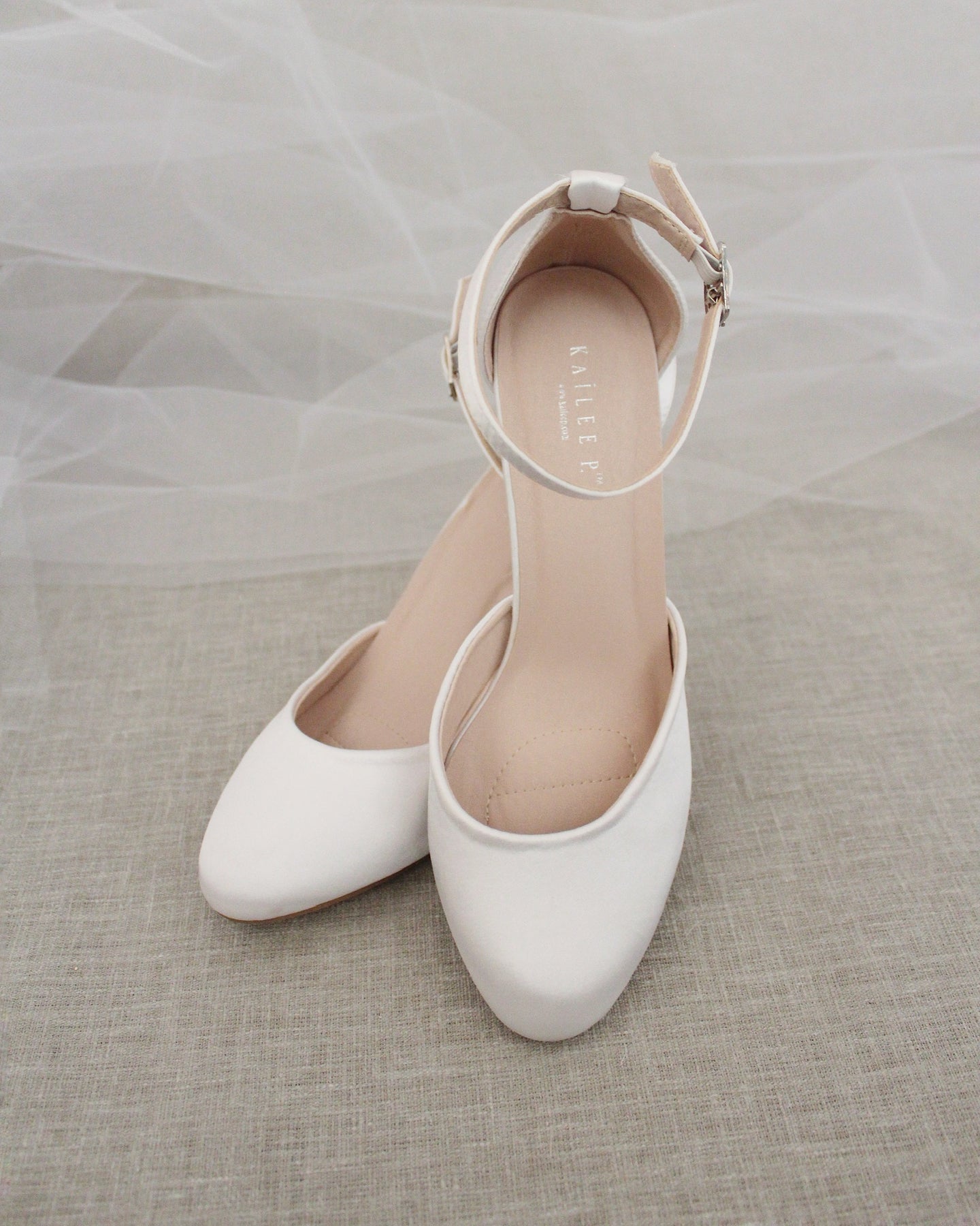 White satin sales closed toe heels