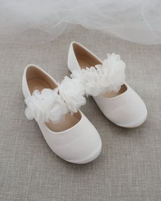 Satin Maryjane Flats with Chiffon FlowersKids Shoes
