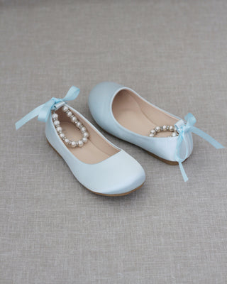 Light Blue Flats with Pearl Straps