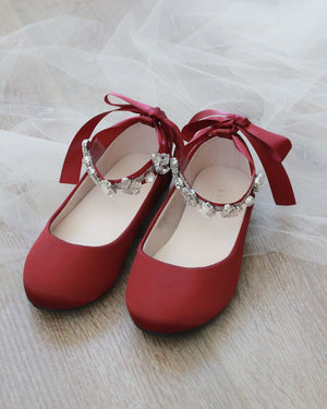 Satin Ballet Flats with Navette Cluster Rhinestones