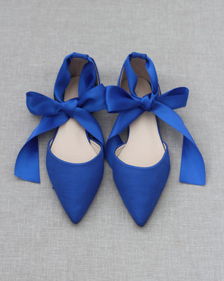 Blue Satin Flats with Satin Ties