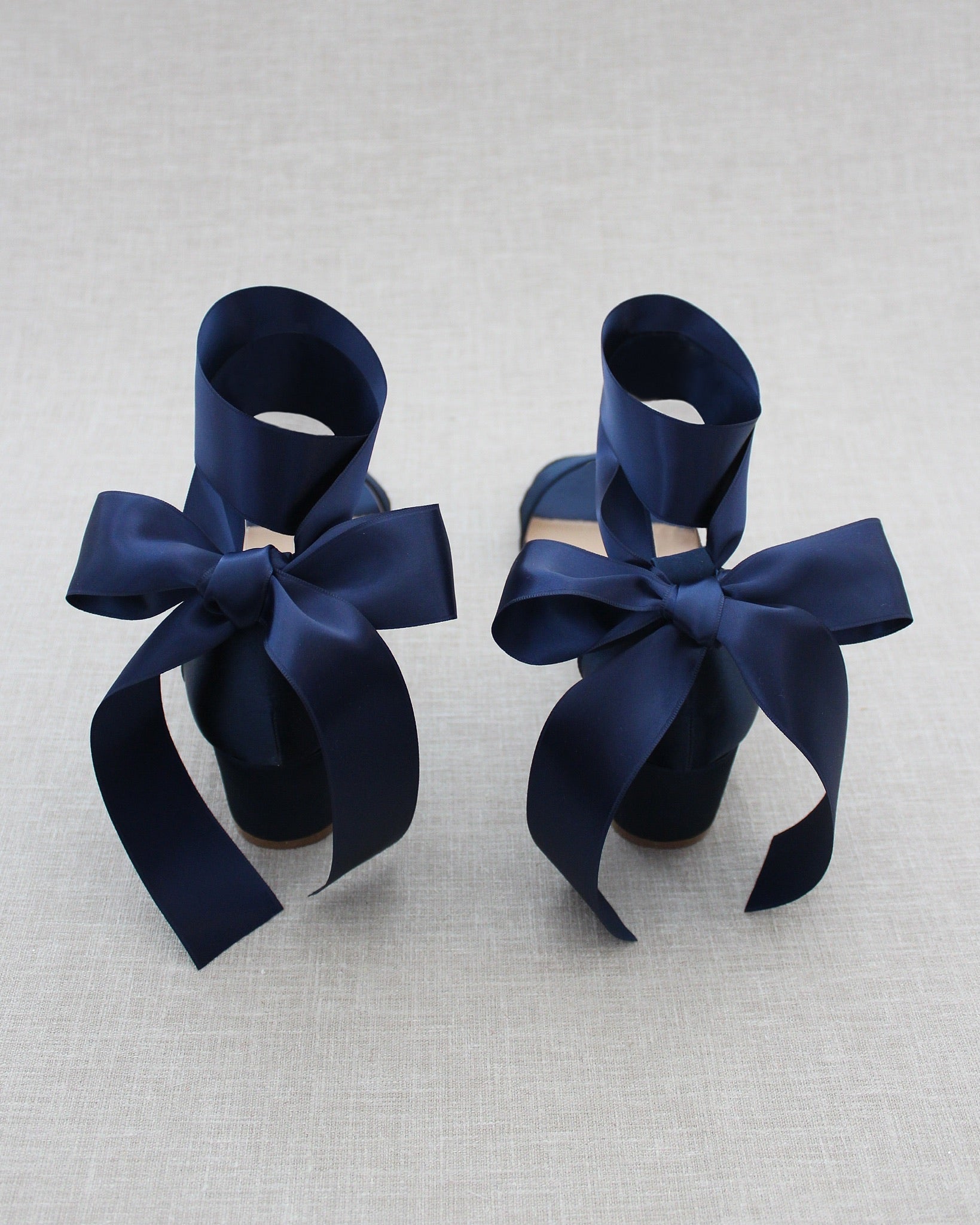Navy Satin Block Heel Sandal with Wrapped Ribbon Tie, Bridal Shoes Navy Satin Block Heel Sandal with Wrapped Ribbon Tie, Bridal Shoes