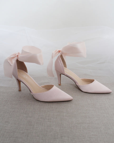 Dusty Pink Evening Heels With Ankle Ribbon Bridesmaids Shoes