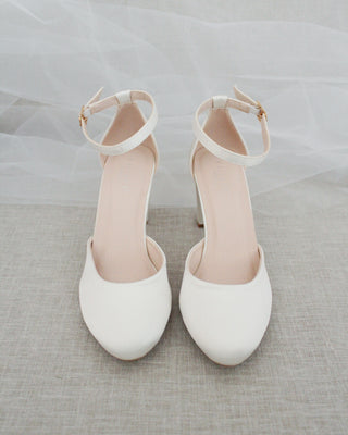 Ivory Satin Block Heels