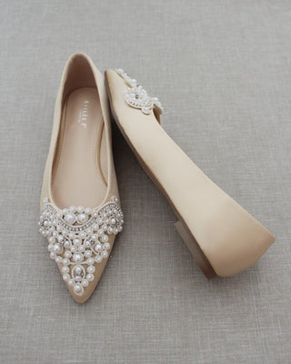 Champagne Satin Pearl Women Flats