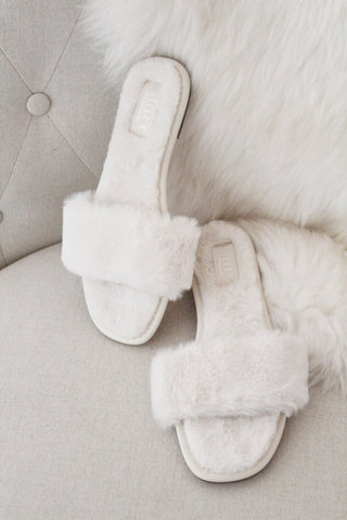 ivory faux fur sandals