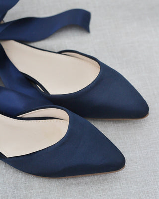 Navy Blue Satin Flats