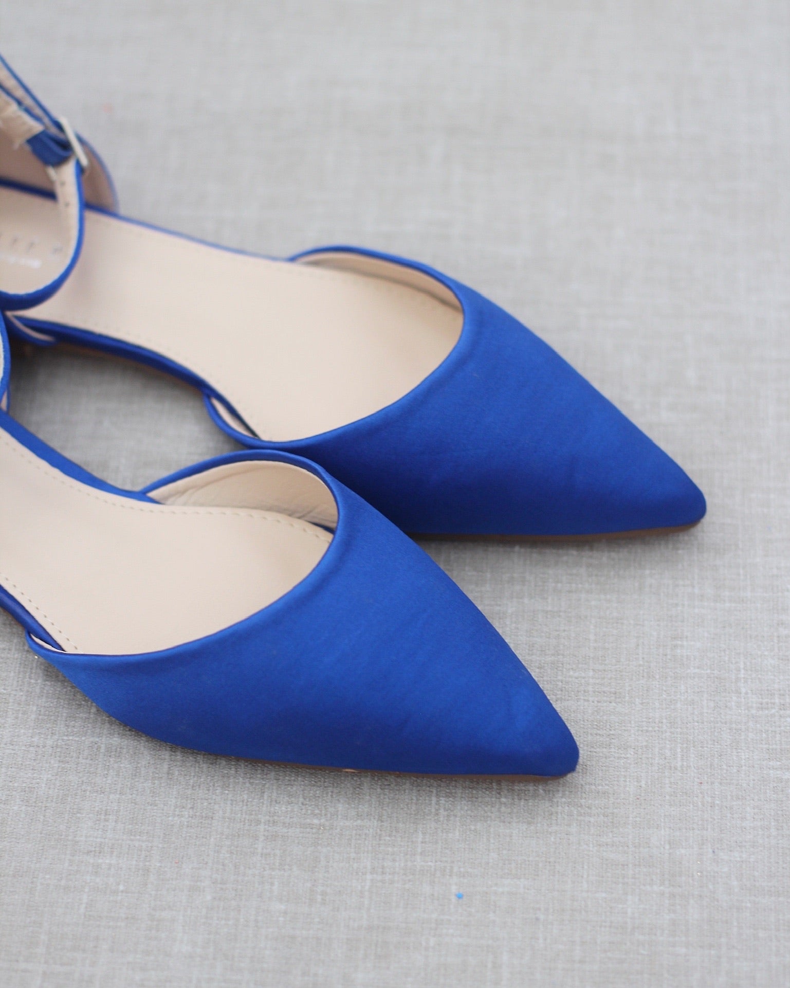 Ankle Strap Royal Blue Shoes Low Heel Royal Blue Satin Pointy Toe