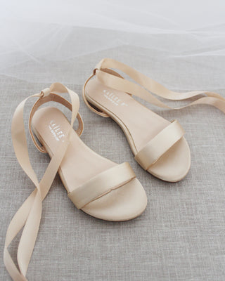 Satin Flat Sandal with Ballerina Lace Up