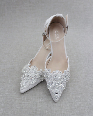White Wedding heels with rhinestones embellished