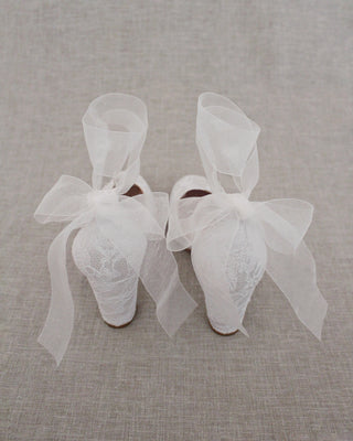 Lace Block Heel with Wrapped Satin TieWomen Shoes