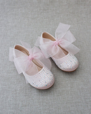 Pink Rhinestone Flats with Chiffon Bow