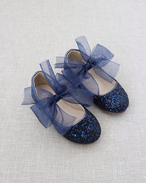 Rock Glitter Maryjane Flats with Chiffon Bow