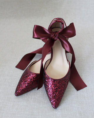 Burgundy Glitter Flats