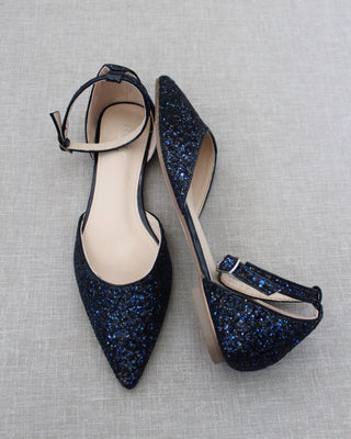 Navy Blue Glitter Women Flats