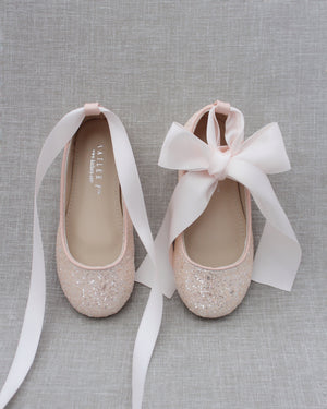 Rock Glitter Ballet Flats with Satin Ankle Strap