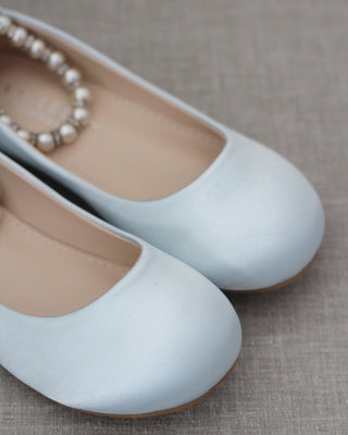 Light Blue Flats with Pearl Straps