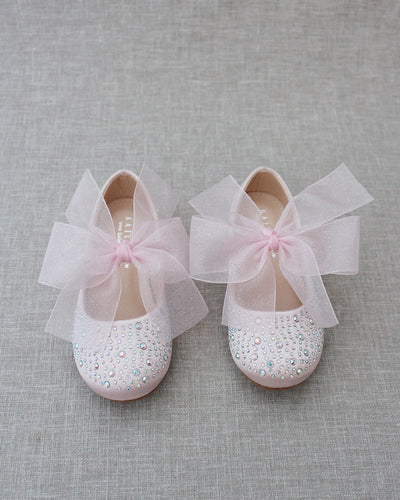 Pink Rhinestone Flats with Chiffon Bow