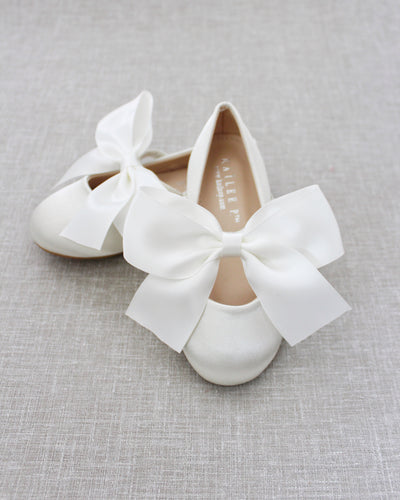 Ivory Mary Jane Girls Flats with Bow