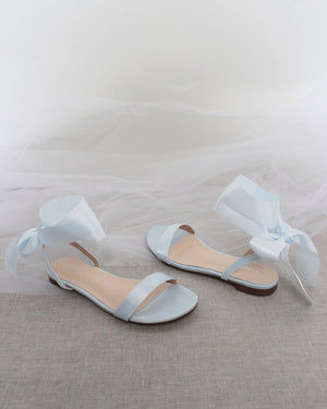 Girls Satin Flat Sandal with Wrapped Satin Tie