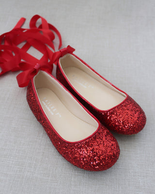 Rock Glitter Ballet Flats With Satin Ankle StrapKids Shoes